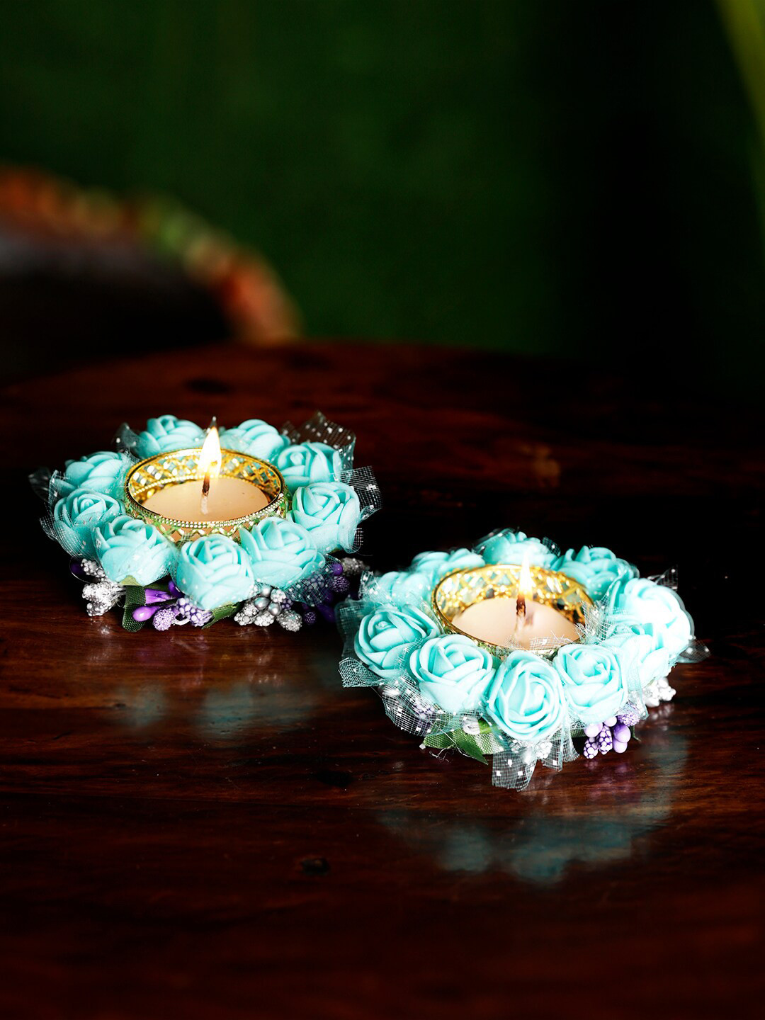 PASSION PETALS Floral Pattern 2-Pieces Tea Light Holders