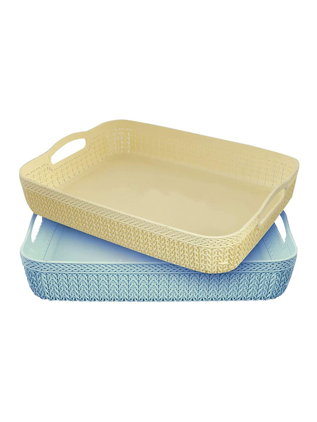 Kuber Industries Cream 2-Pieces Multipurpose Large Size Net Office Tray with Handle