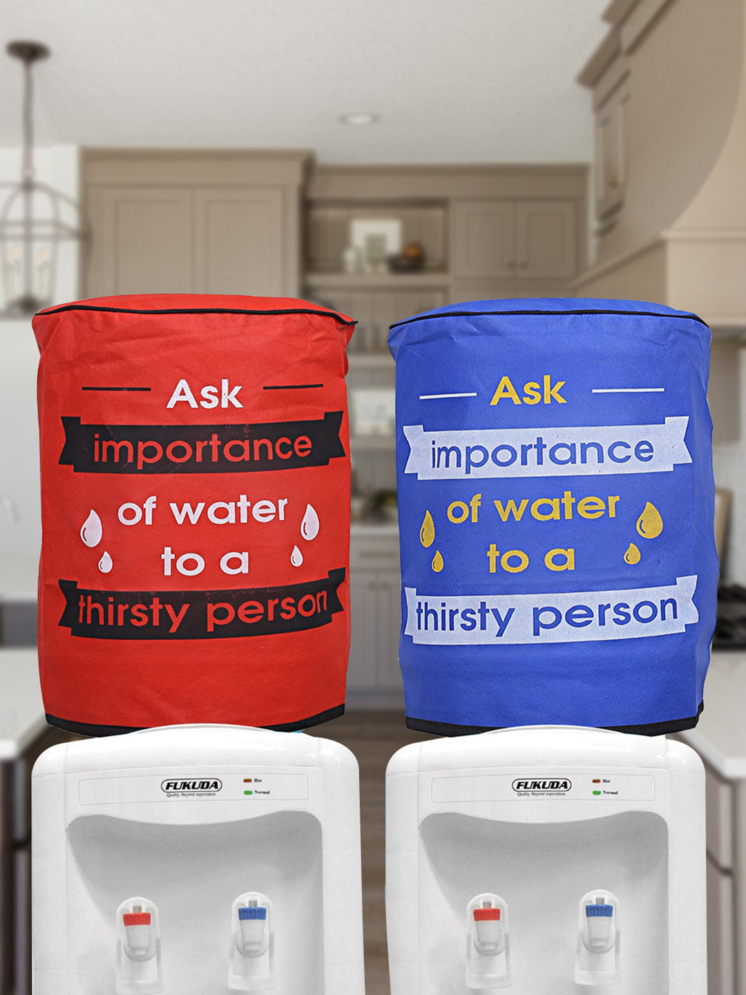 Kuber Industries Red 2 Pcs Water Dispenser Bottle Cover with Rexine Water Level Indication