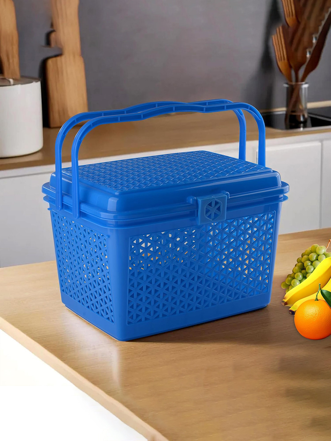 Kuber Industries Blue Netted Storage Basket With Lid