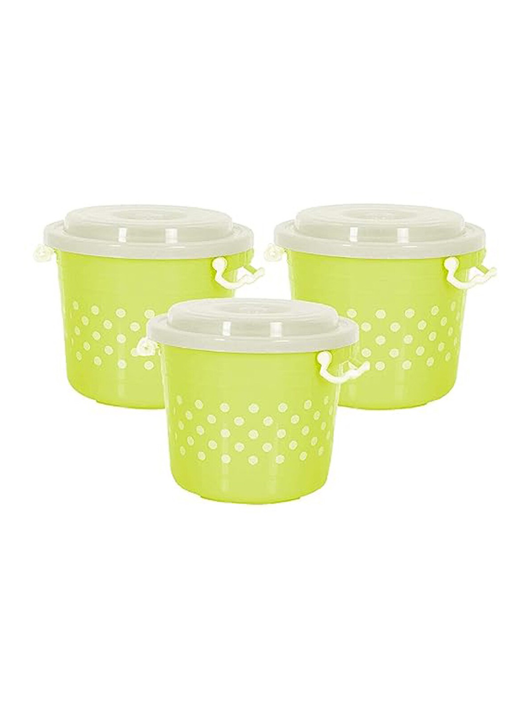 Kuber industries Green Polka Dots Plastic Air Tight 3 Piece Flip Top Graduated Container
