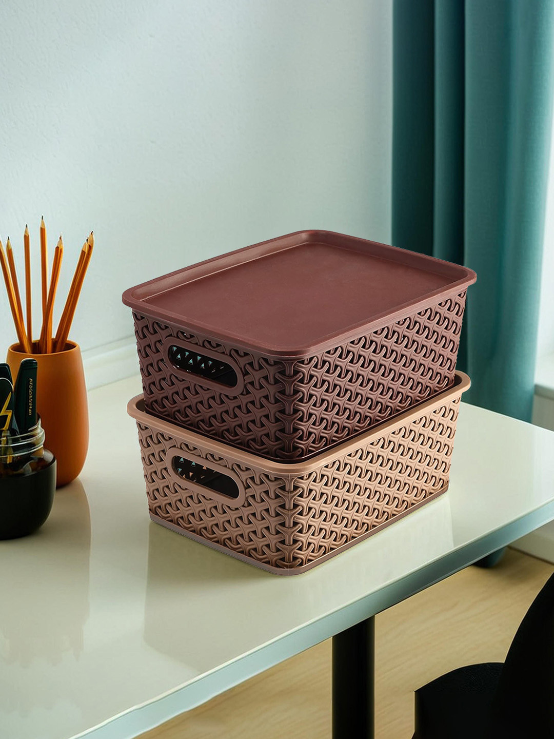 Kuber Industries Brown & Olive 2 Pieces Plastic Multipurpose  Solitaire Kitchen Storage