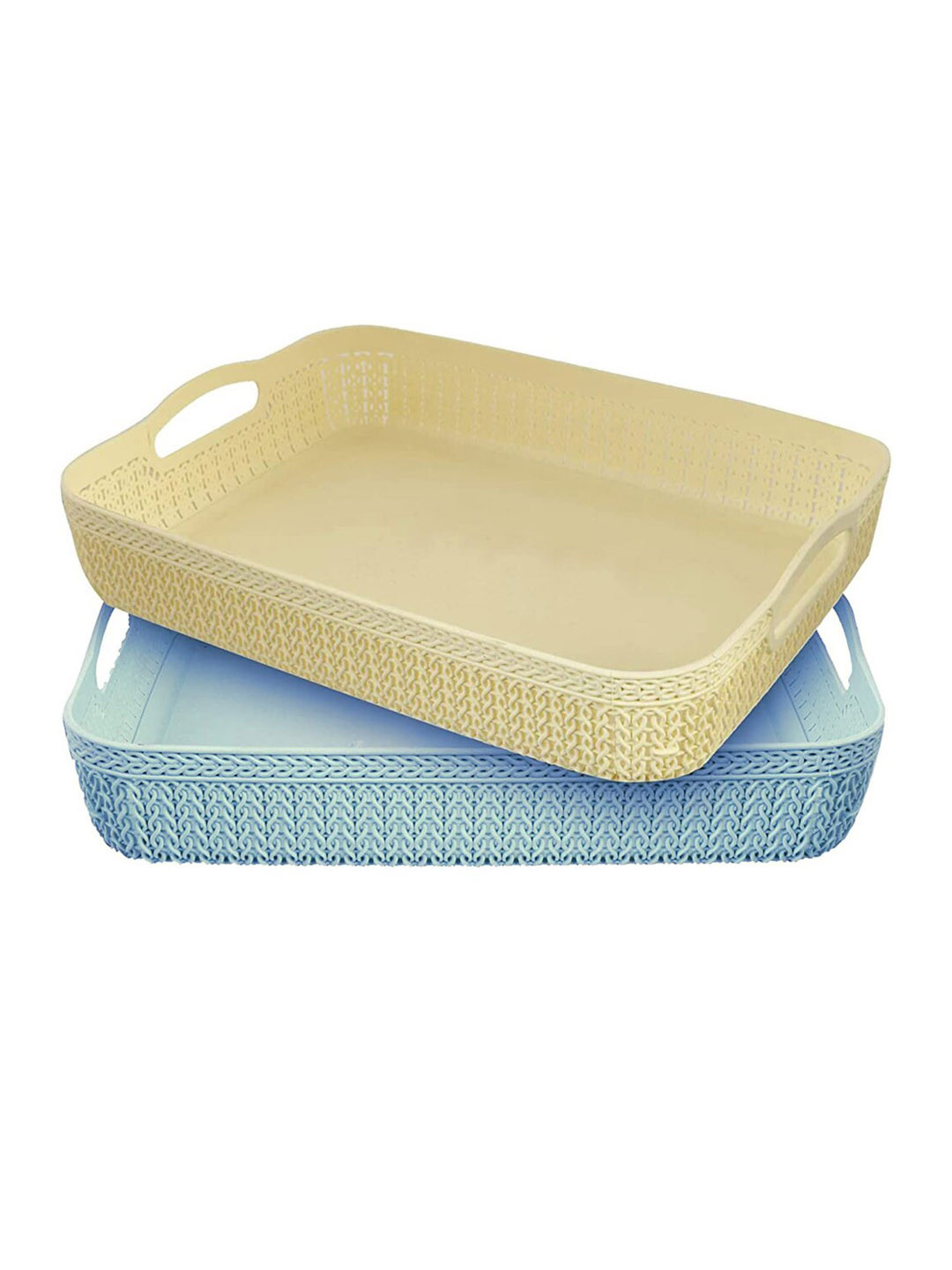 Kuber Industries Blue & Yellow 2 Pieces Flexible Storage Baskets with Handles