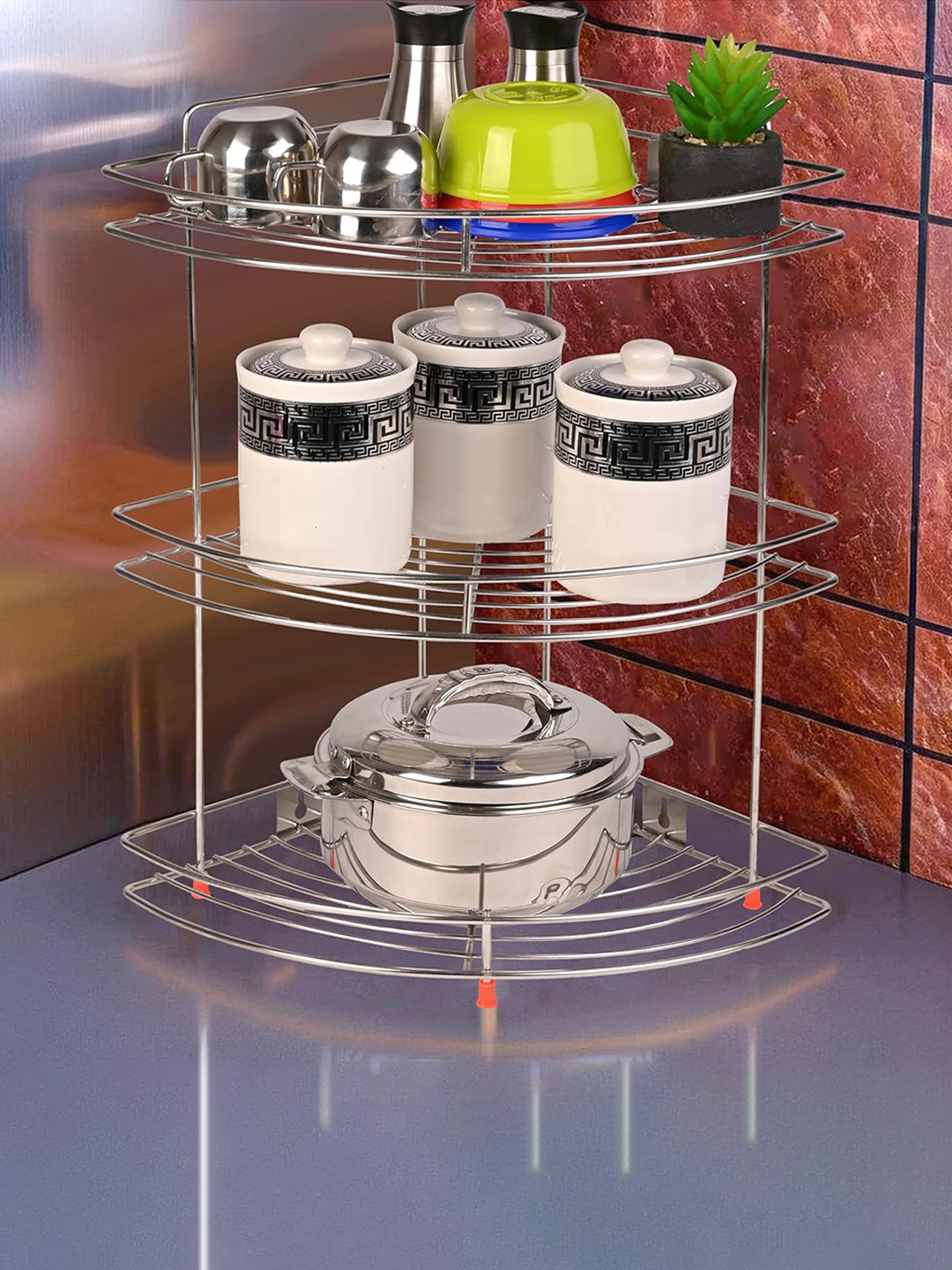 Kuber industries Silver Stainless Steel Leak Resistant Screw Top Fridge Dish rack