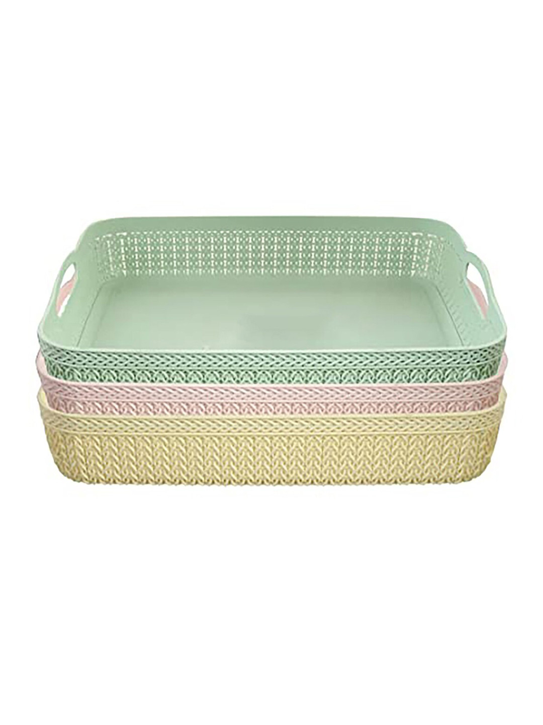Kuber Industries Pink & Green 3 Pieces Multipurpose Flexible Storage Baskets