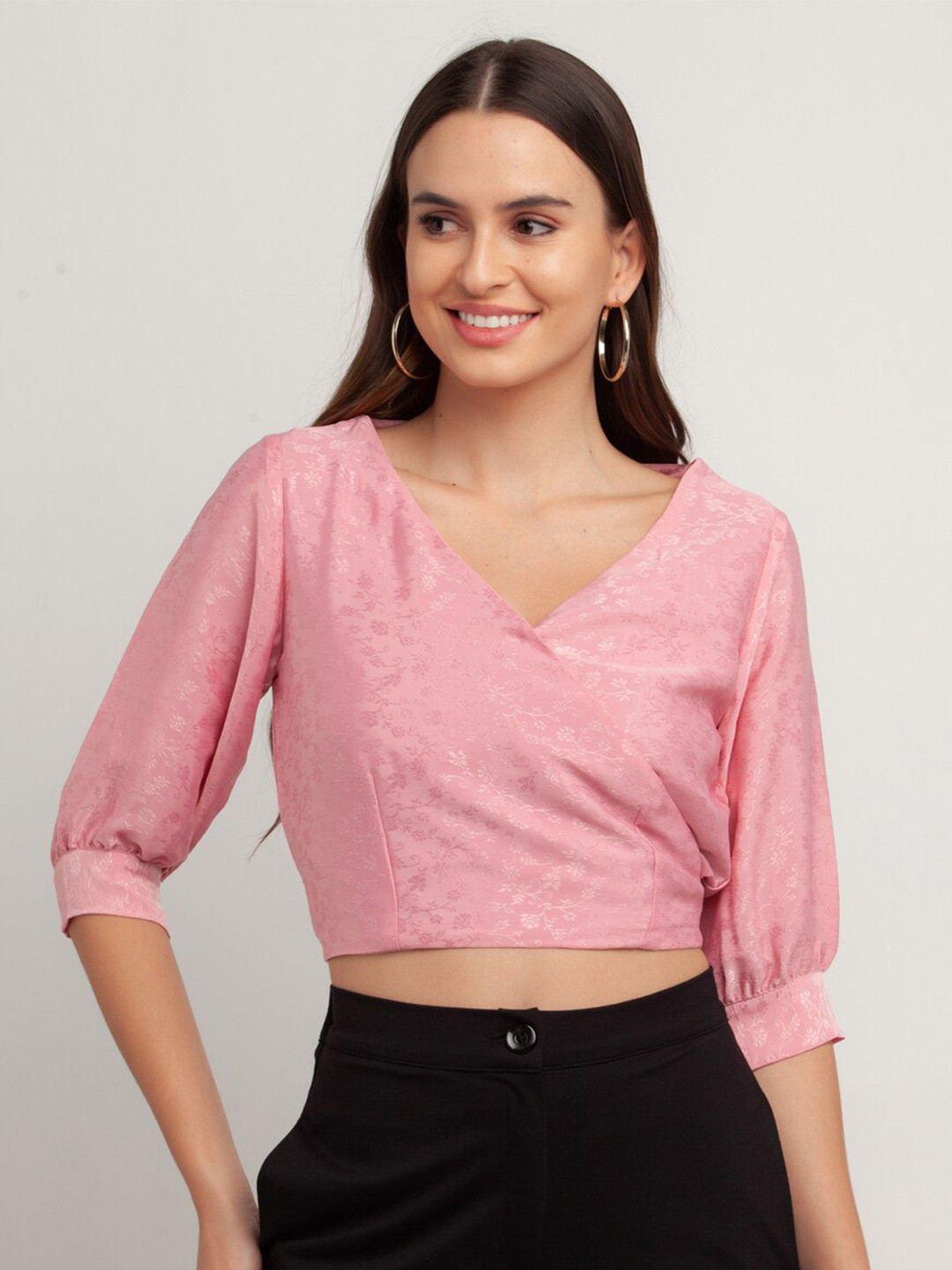 Zink London Floral Printed Wrap Crop Top
