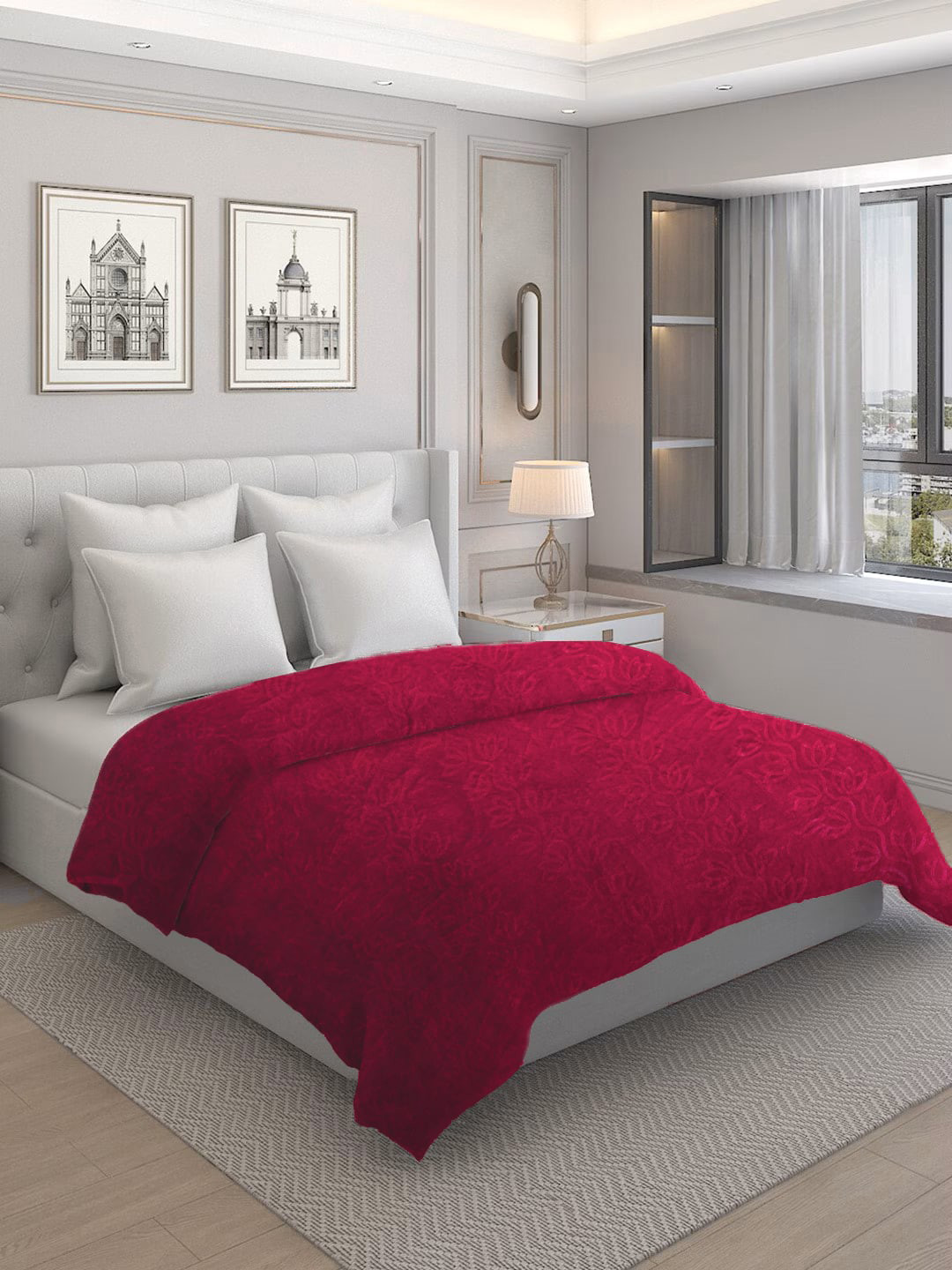 CG HOMES Burgundy Floral Mink Heavy Winter 350 GSM Double Bed Blanket