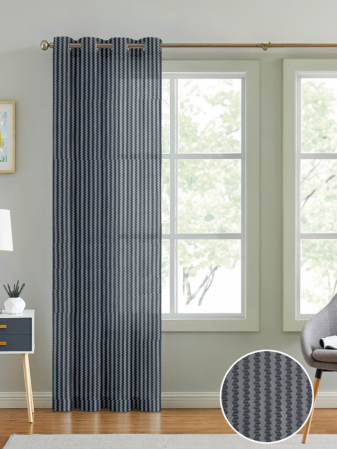 Cortina Grey Self Design Sheer Door Curtain