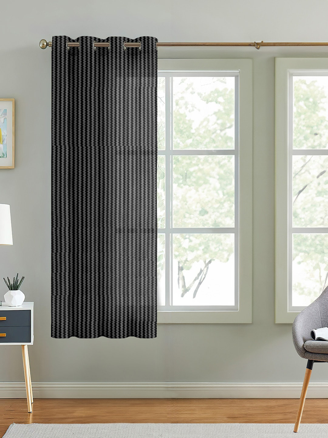 Cortina Black Self Design Sheer Window Curtain
