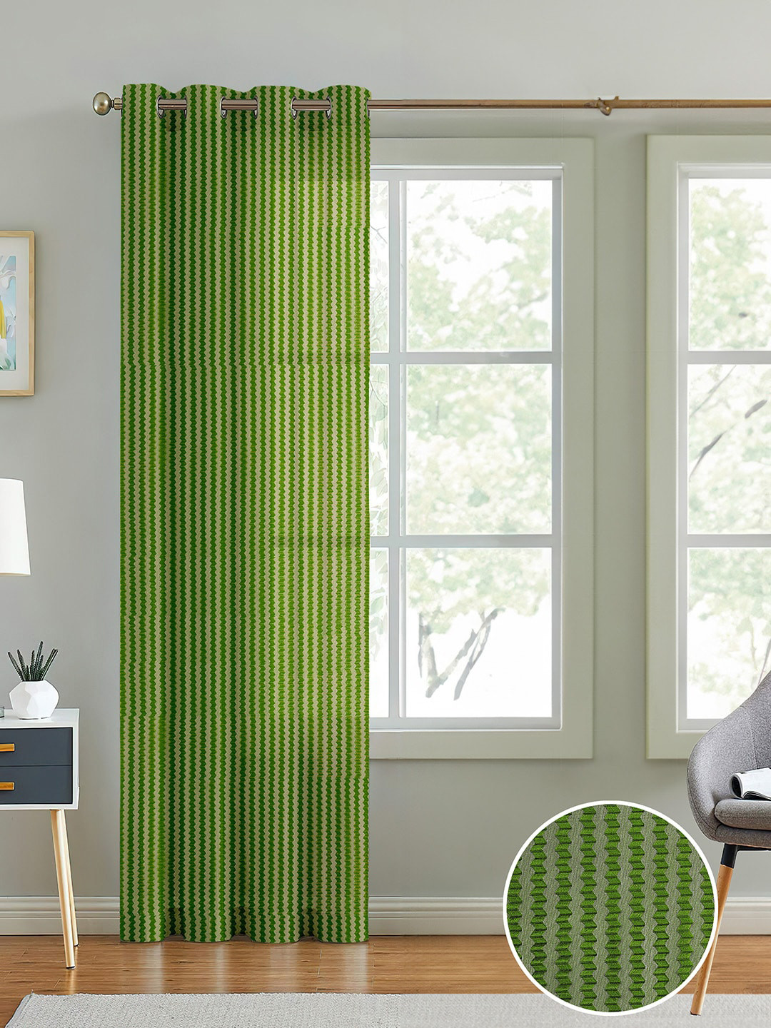 Cortina Green Self Design Sheer Door Curtain