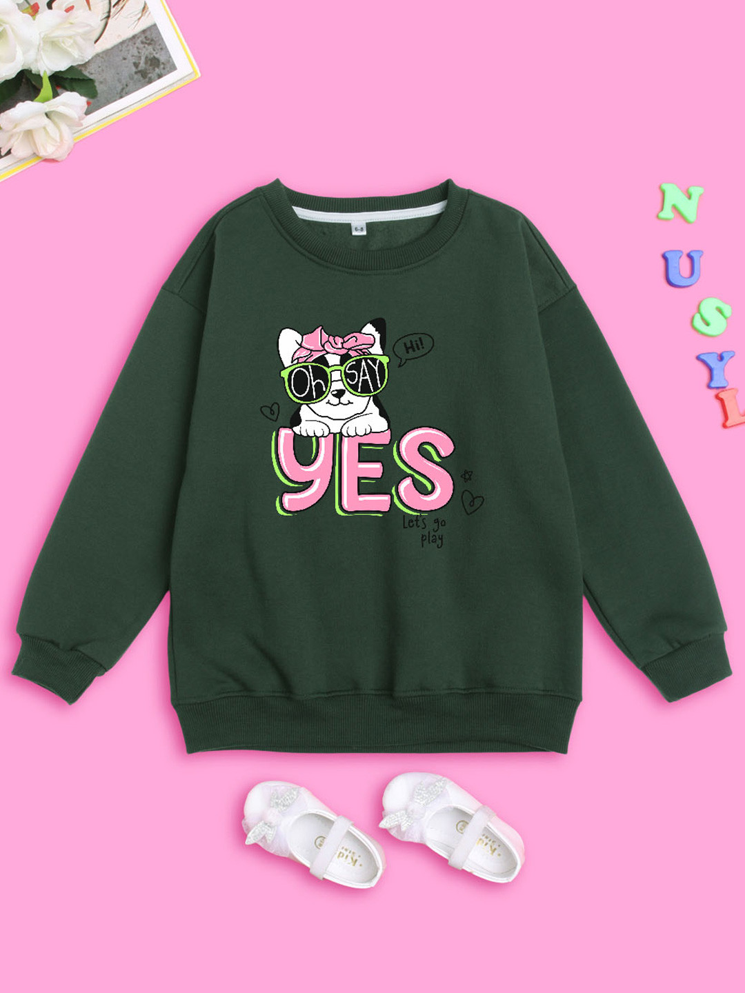NUSYL Girls Dog Printed Oversized Sweatshirts