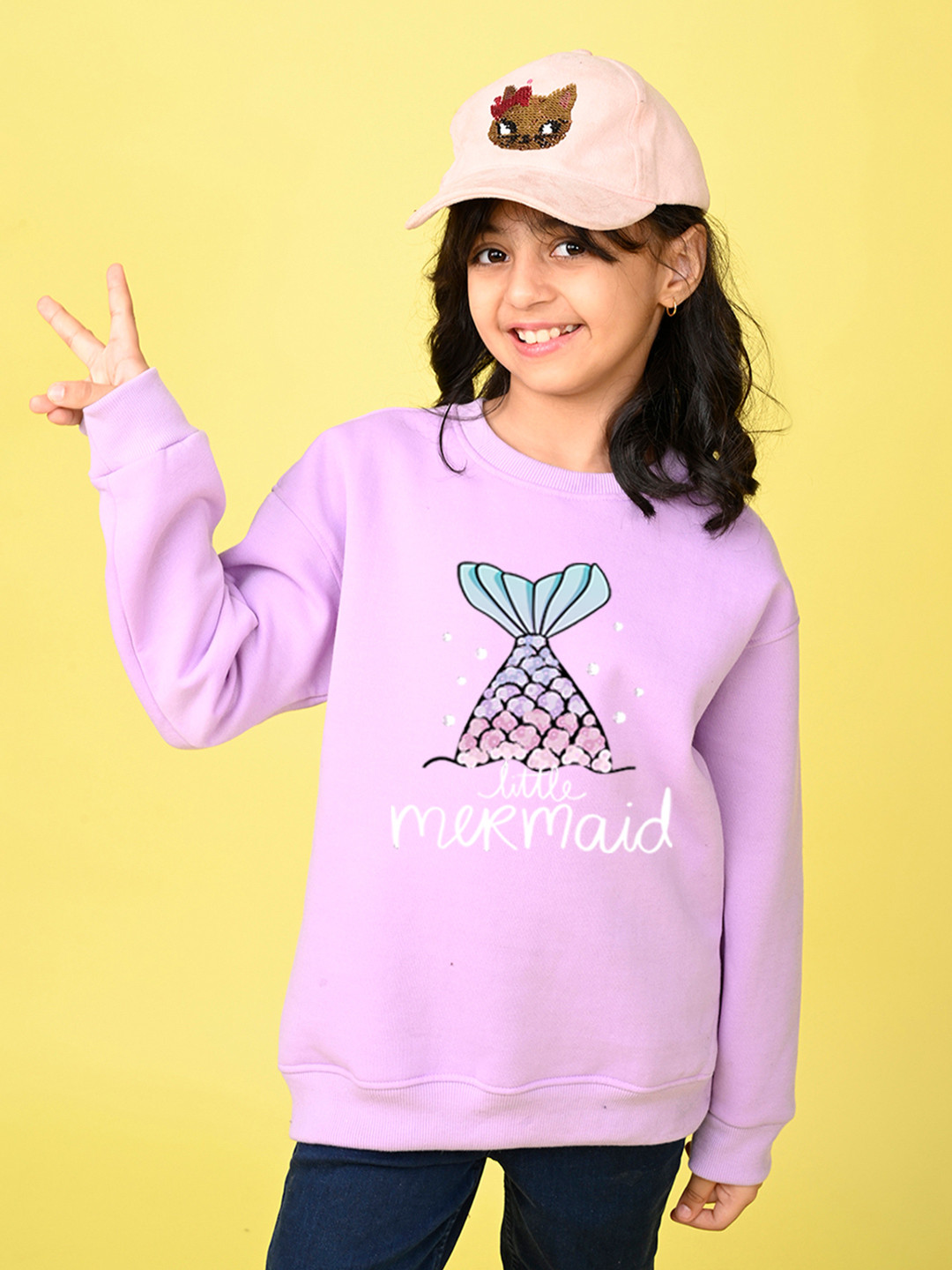 NUSYL Girls Mermaid Printed Oversized Sweatshirts