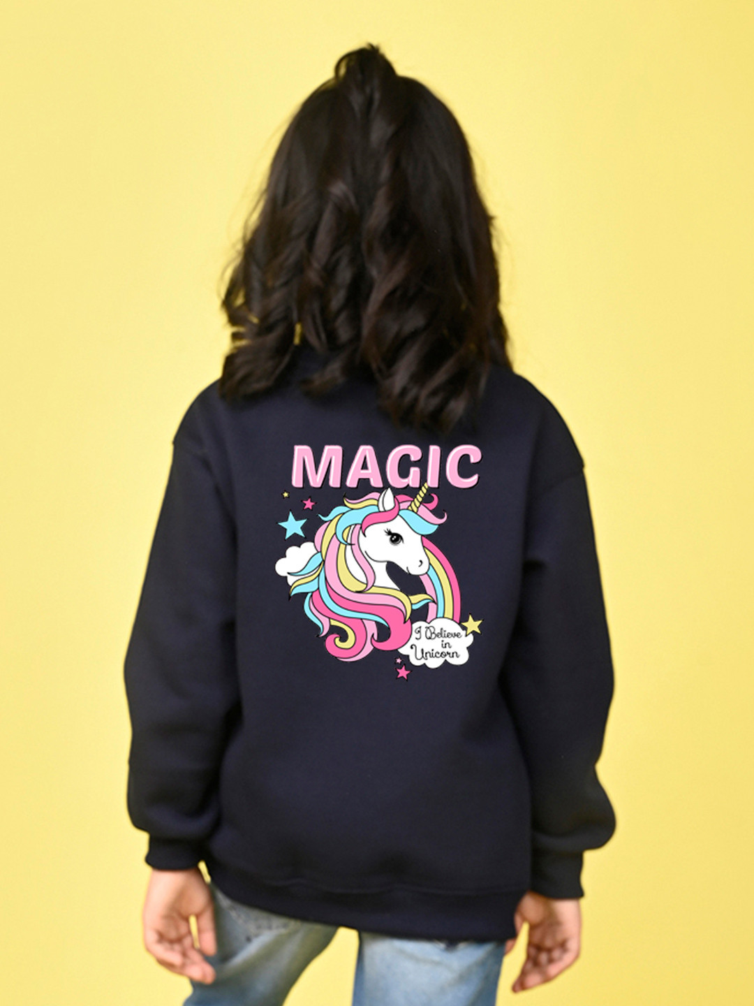 NUSYL Girls Unicorn Printed Oversized Fleece Sweatshirt