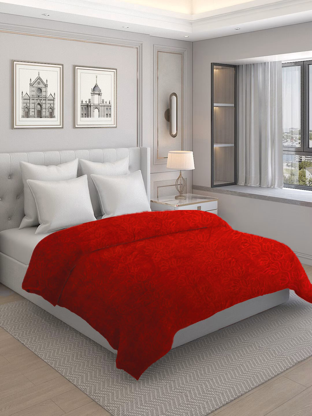 CG HOMES Red Floral Mink Heavy Winter 350 GSM Double Bed Blanket
