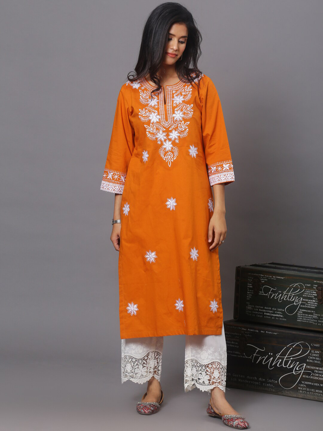 Spring Soul Floral Embroidered Cotton Straight Kurta