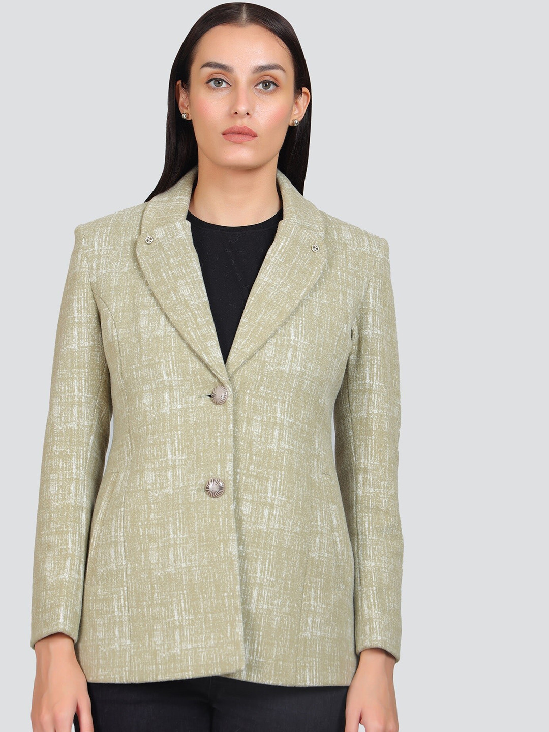 YOUNG CLUB CLASSIC Self Design Single-Breasted Shawl Collar Woollen Overcoat