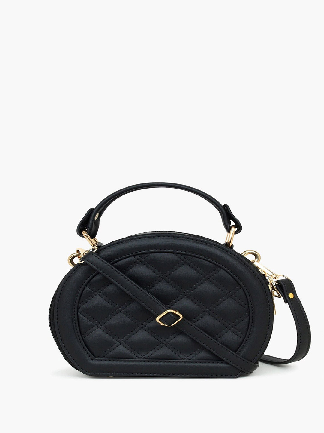 DressBerry Black Geometric Textured PU Swagger Sling Bag With Quilted