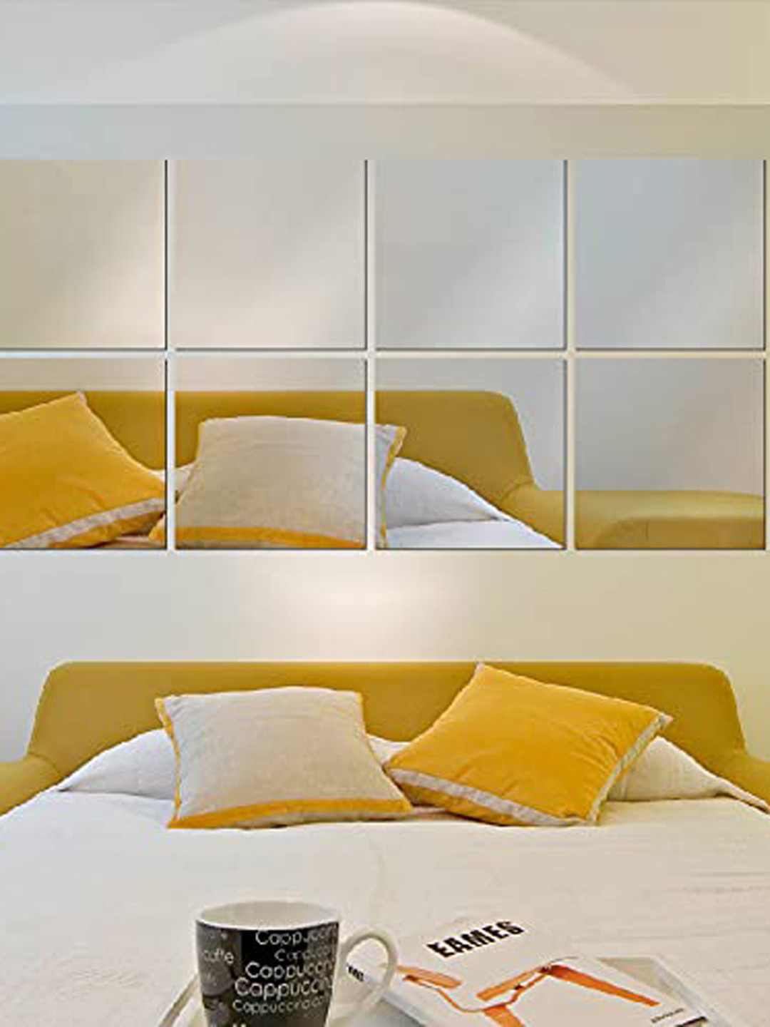 WallDaddy Silver Toned 12 Pieces Self-Adhesive Design Mirror Wall Stickers