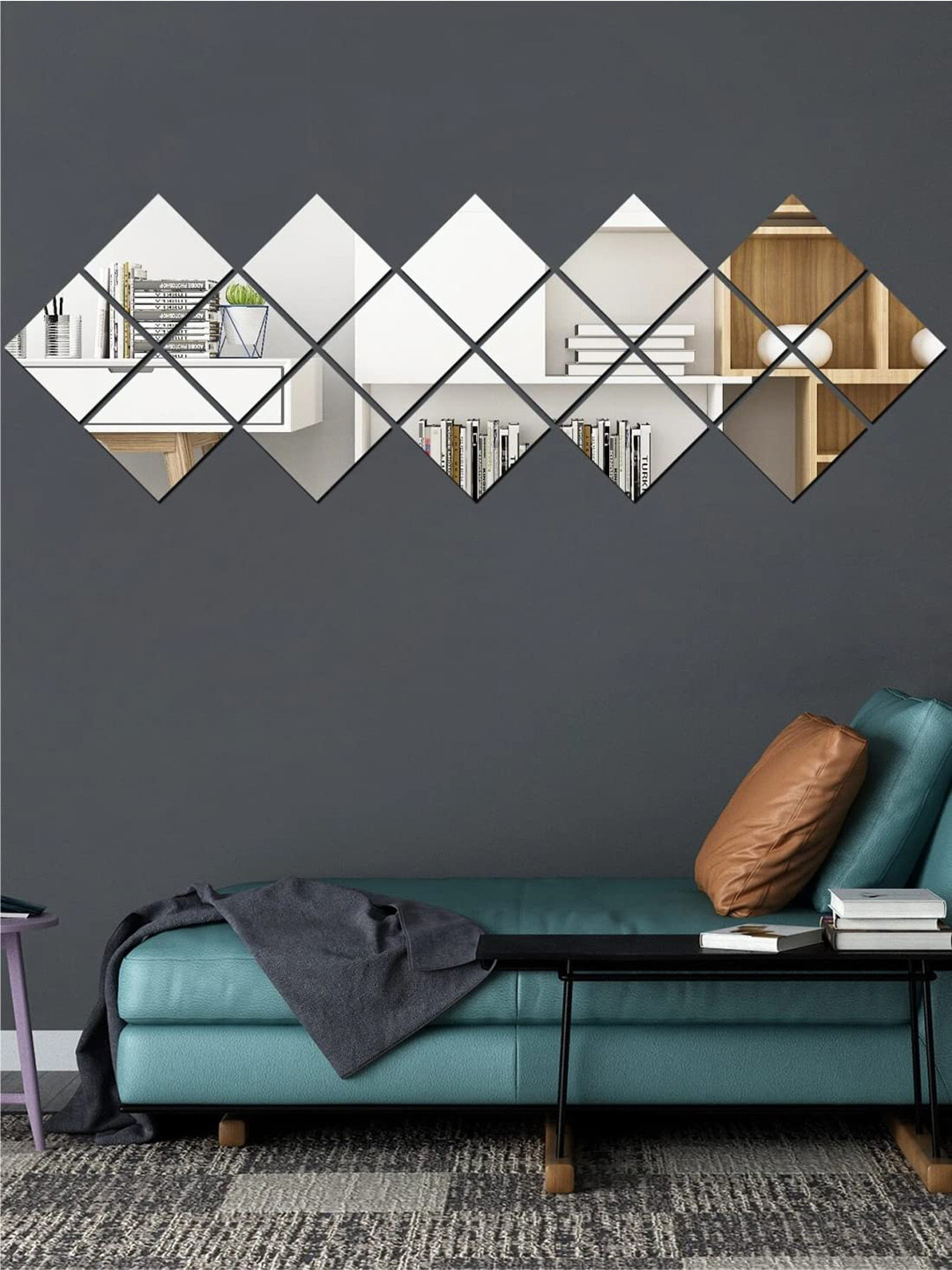 WallDaddy Silver 16 Pieces Self-Adhesive Square Mirror Wall Stickers