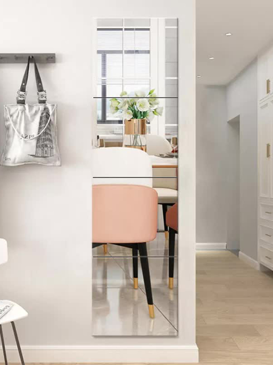 WallDaddy Silver Toned 4 Pieces Self-Adhesive Square Mirror Wall Stickers