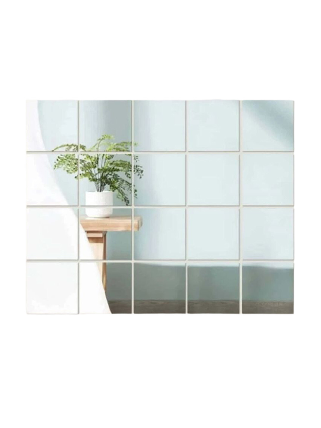 WallDaddy 20 Pcs Silver-Toned Self-Adhesive Square Mirror Wall Stickers