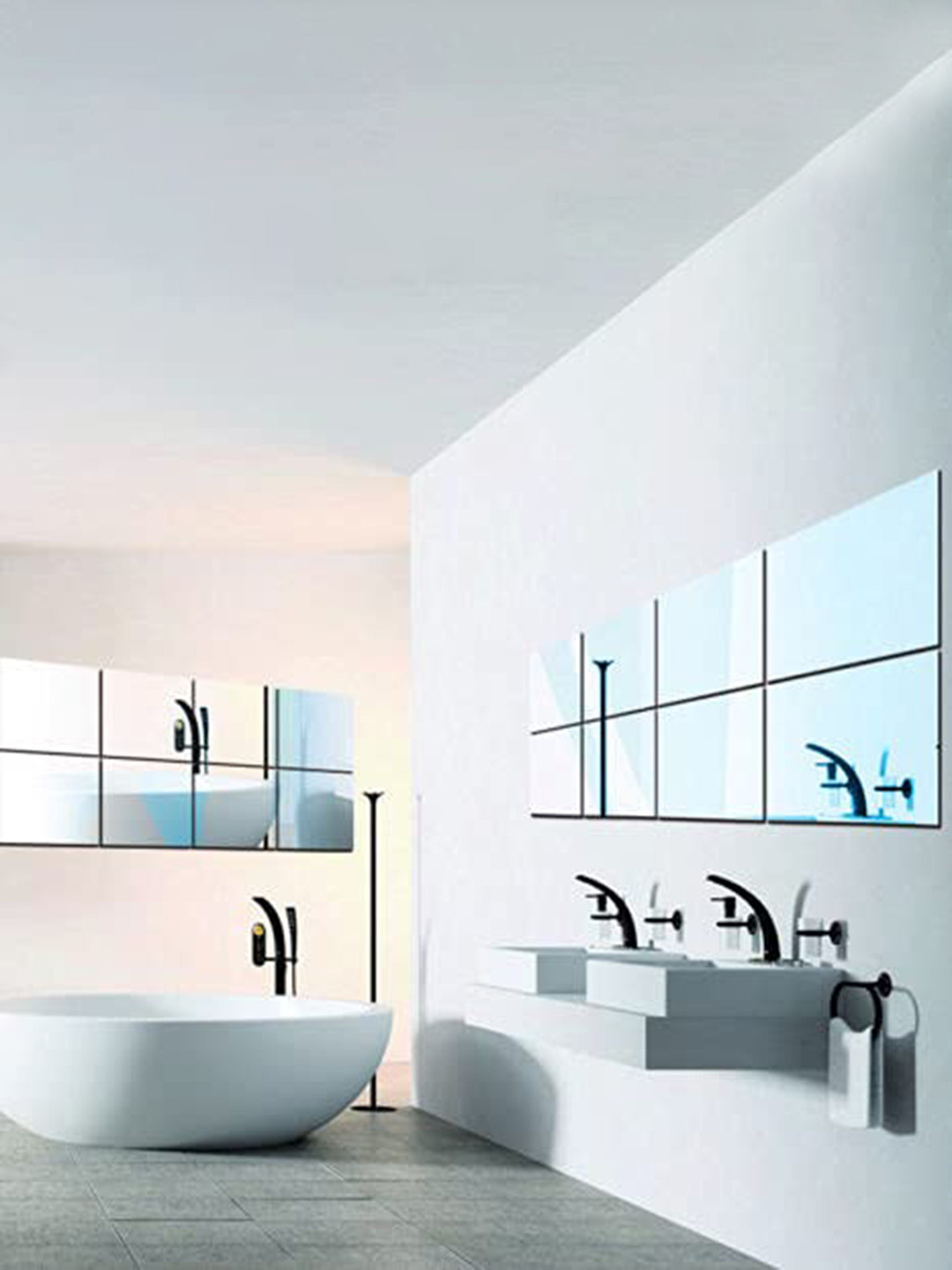 WallDaddy Grey 8 Pieces Self-Adhesive Square Mirror Wall Stickers