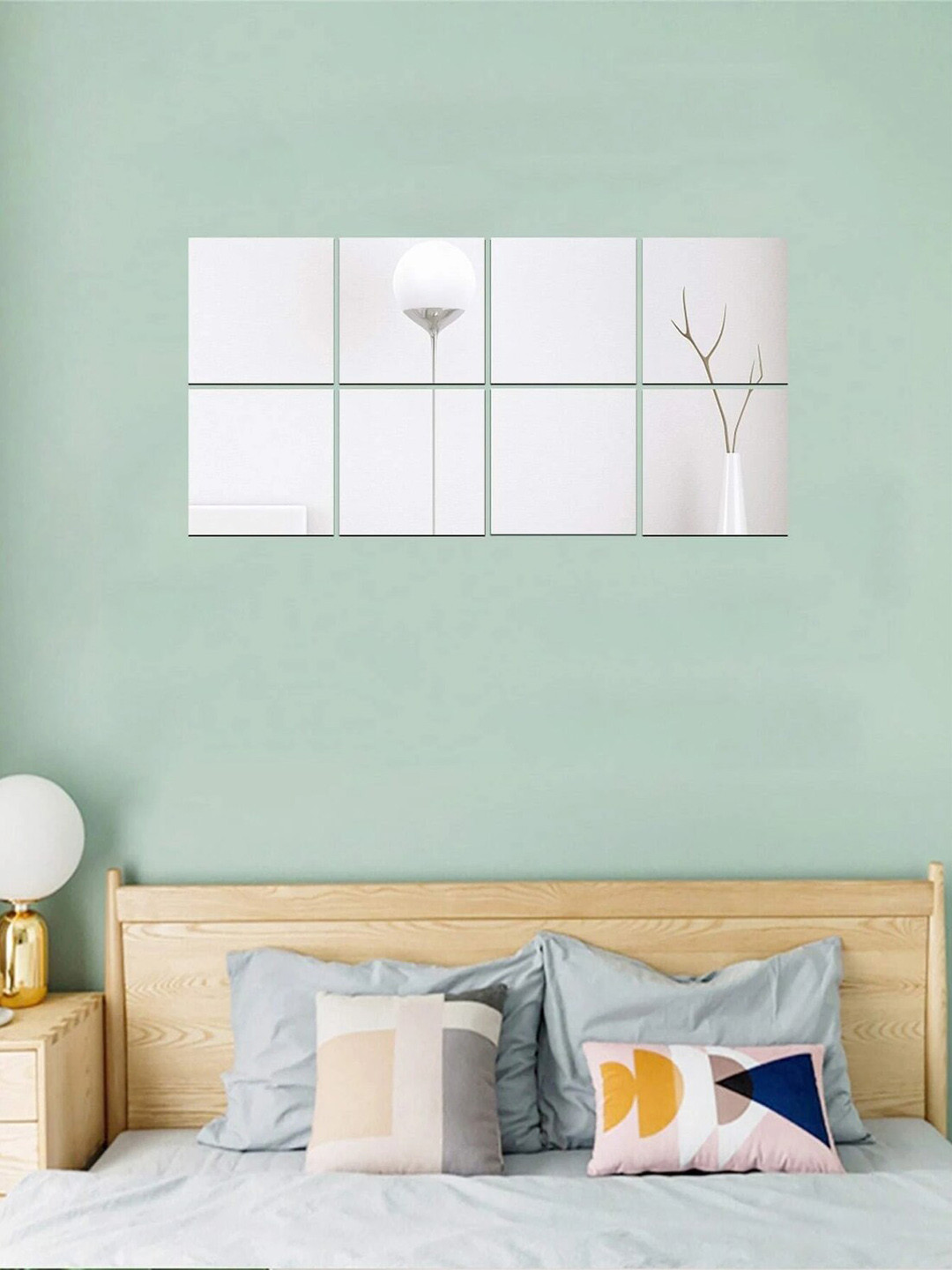 WallDaddy Grey 8 Pieces Self-Adhesive Square Mirror Wall Stickers