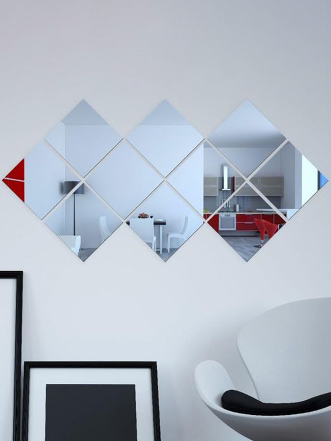 WallDaddy Silver Toned 10 Pieces Self-Adhesive Square Mirror Wall Stickers