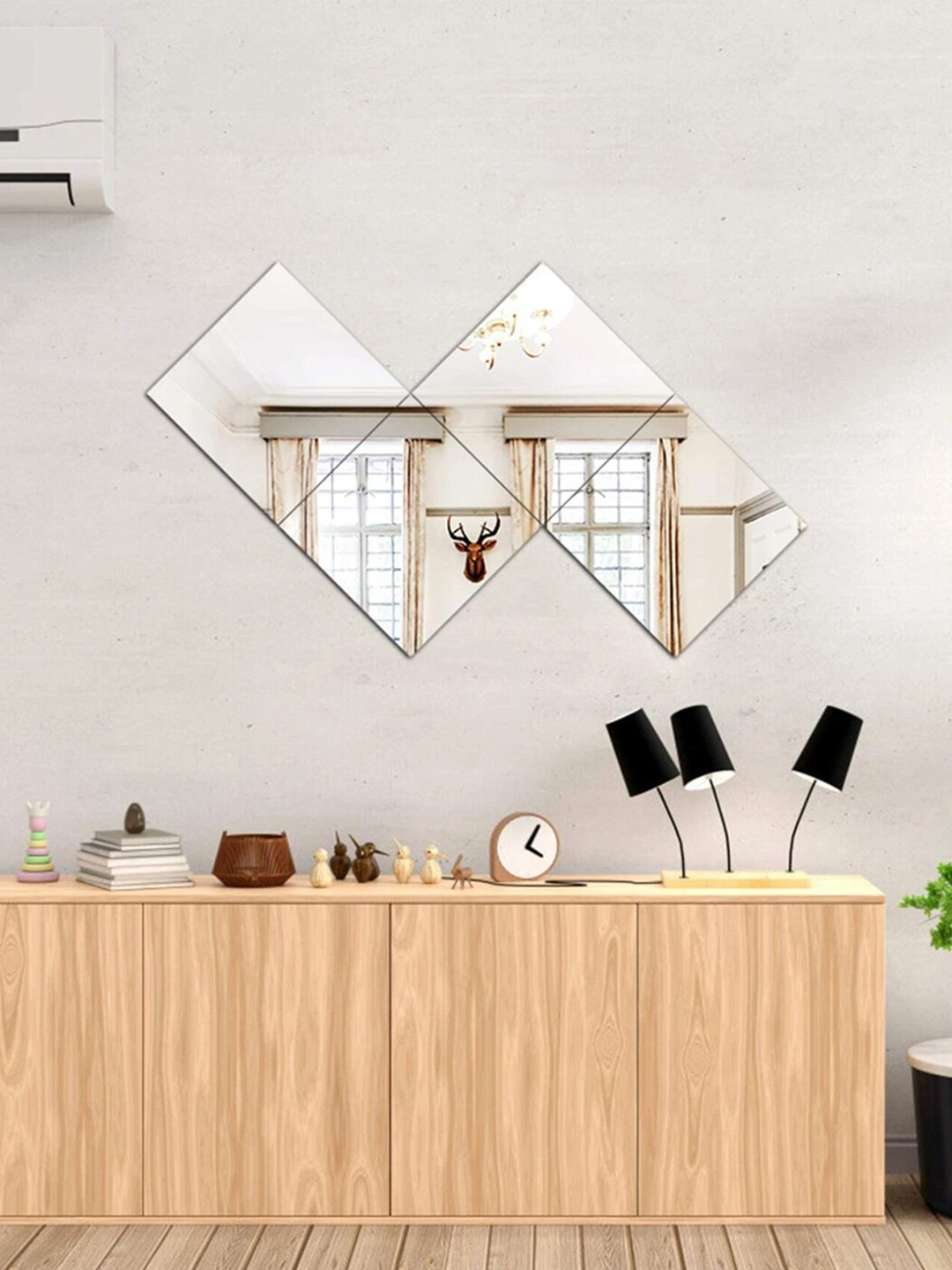 WallDaddy 4 Pcs Silver-Toned Self-Adhesive Square Mirror Wall Stickers