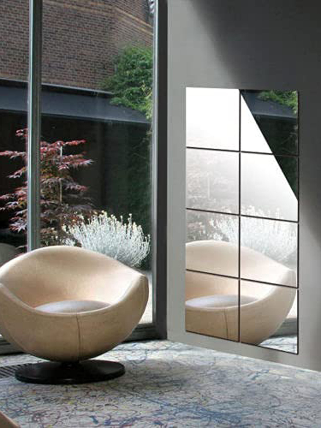 WallDaddy Grey 8 Pieces Acrylic Self-Adhesive Square Mirror Wall Stickers