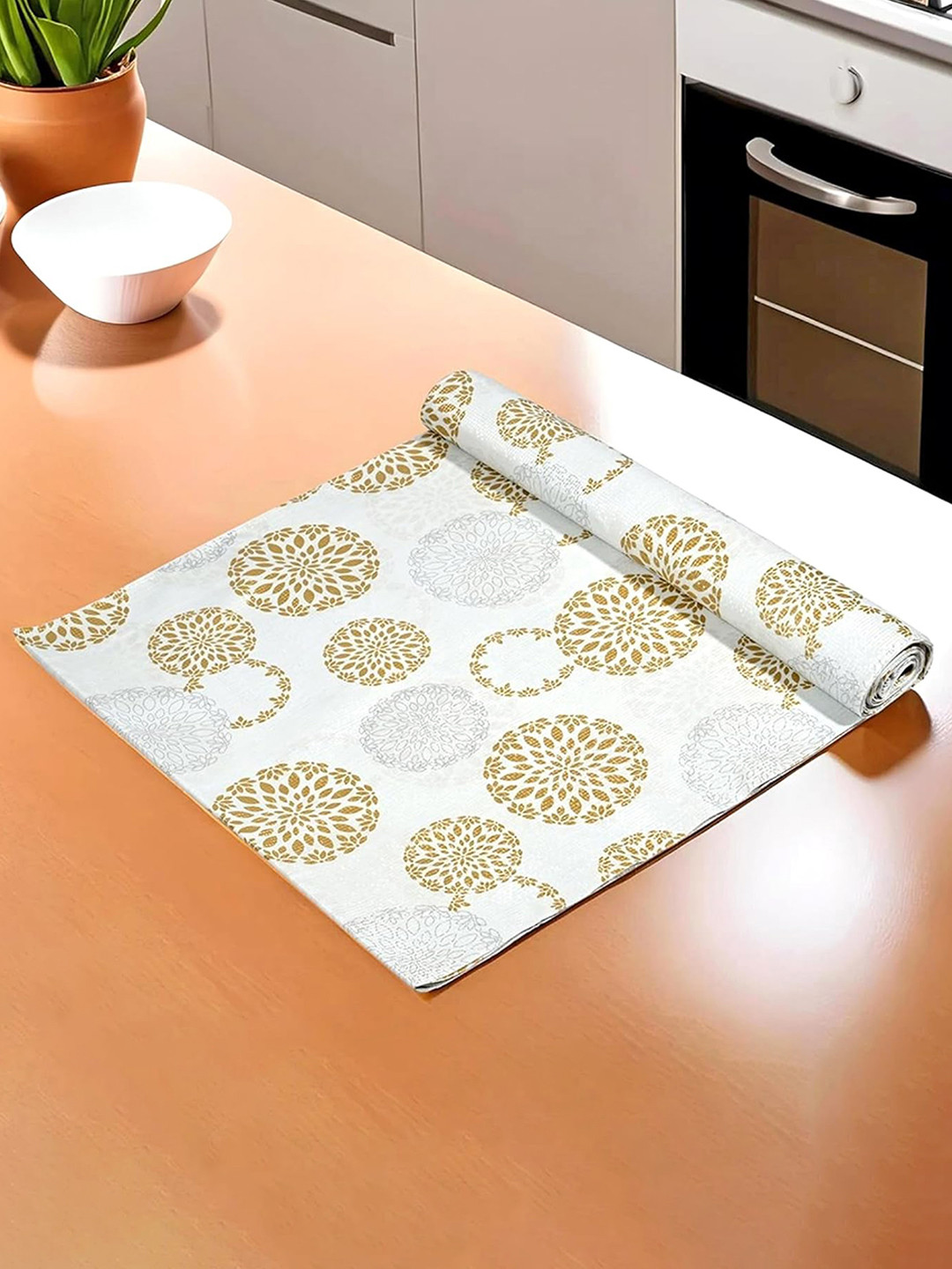 Kuber Industries White & Brown Rose Design Cabinet Shelf Mat