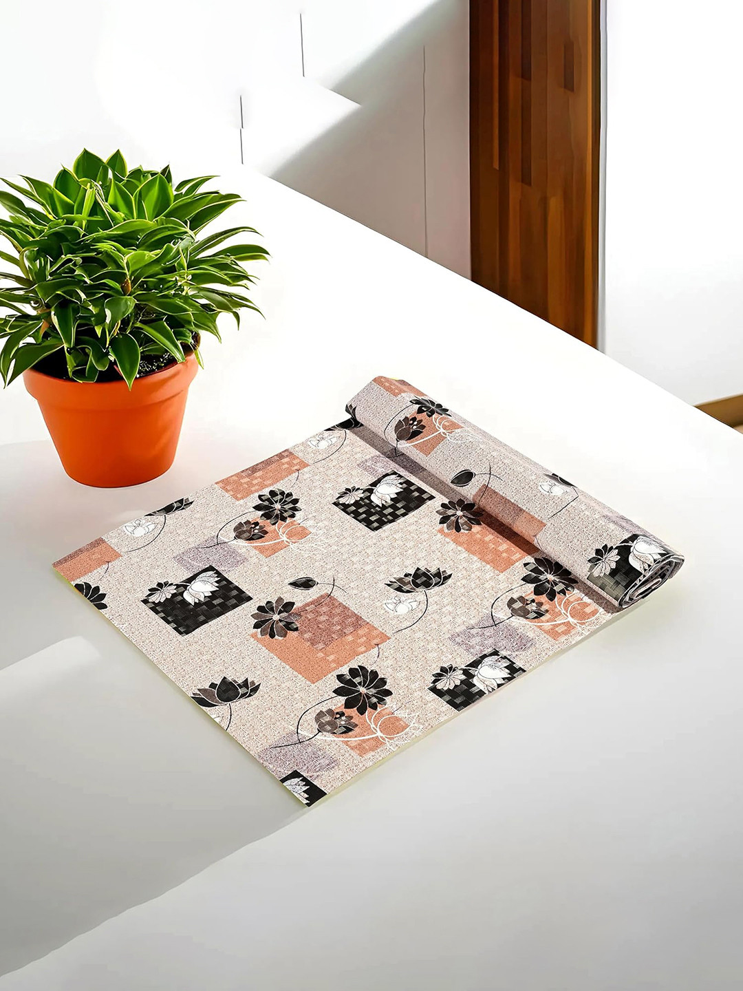 Kuber Industries Brown & Beige Printed Shelf Mat