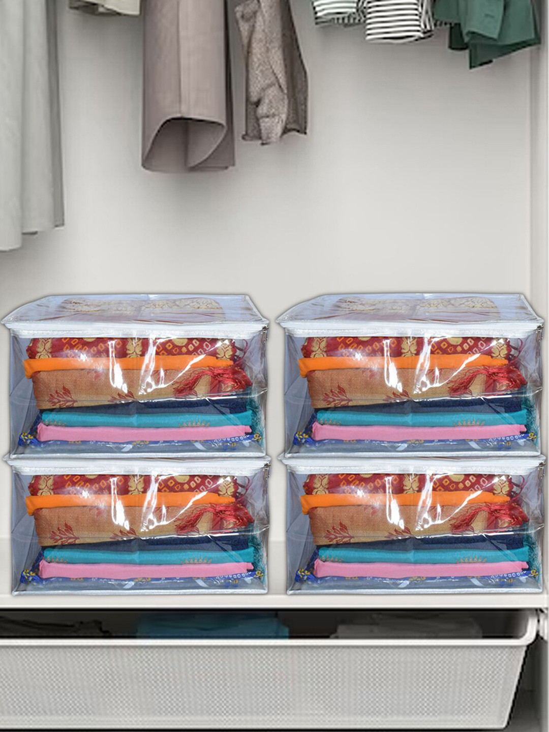 Kuber Industries Transparent 3 Pieces Covers With Zip Organisers