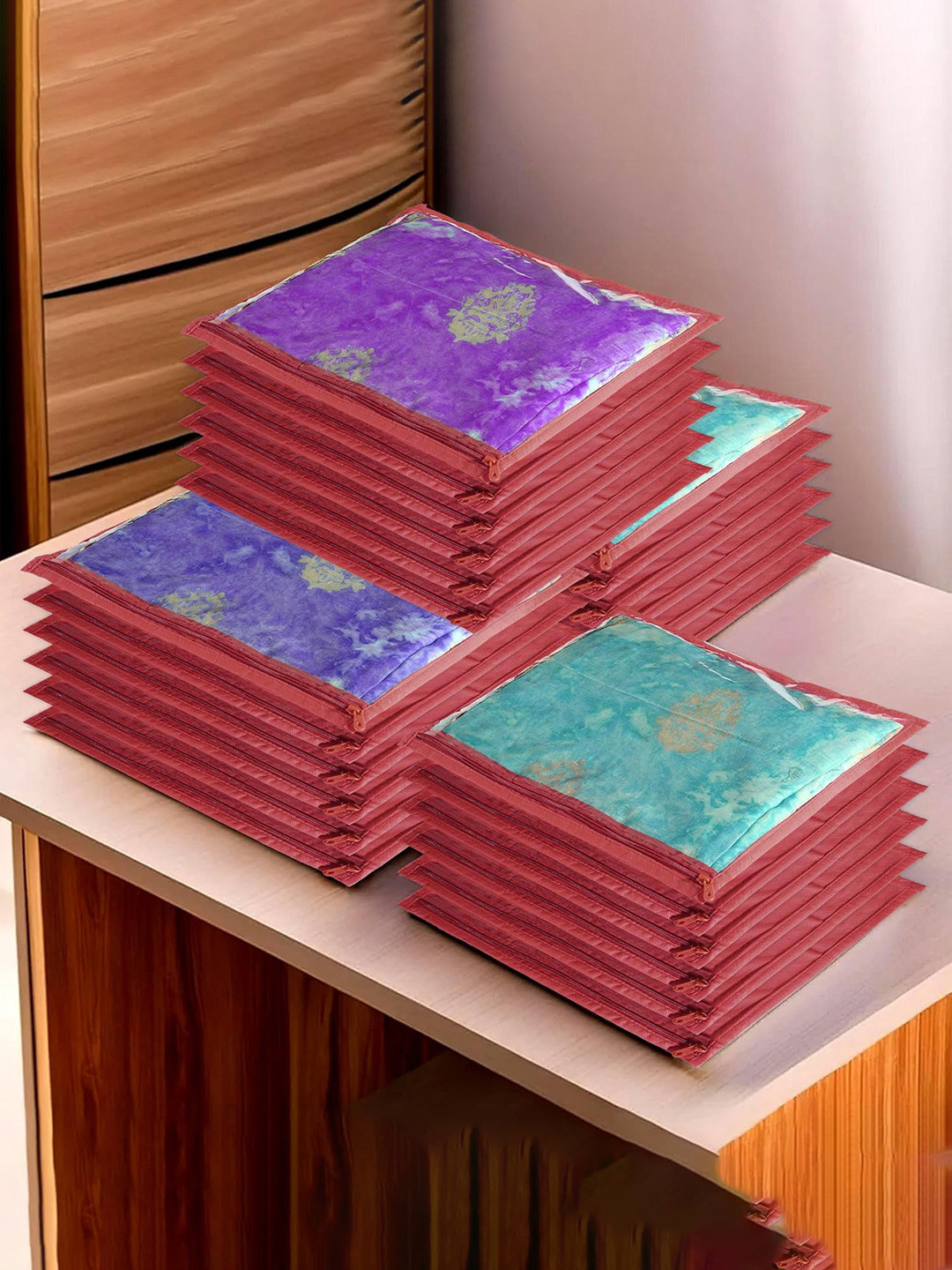 Kuber Industries Maroon 24 Pieces Saree Covers With Zip