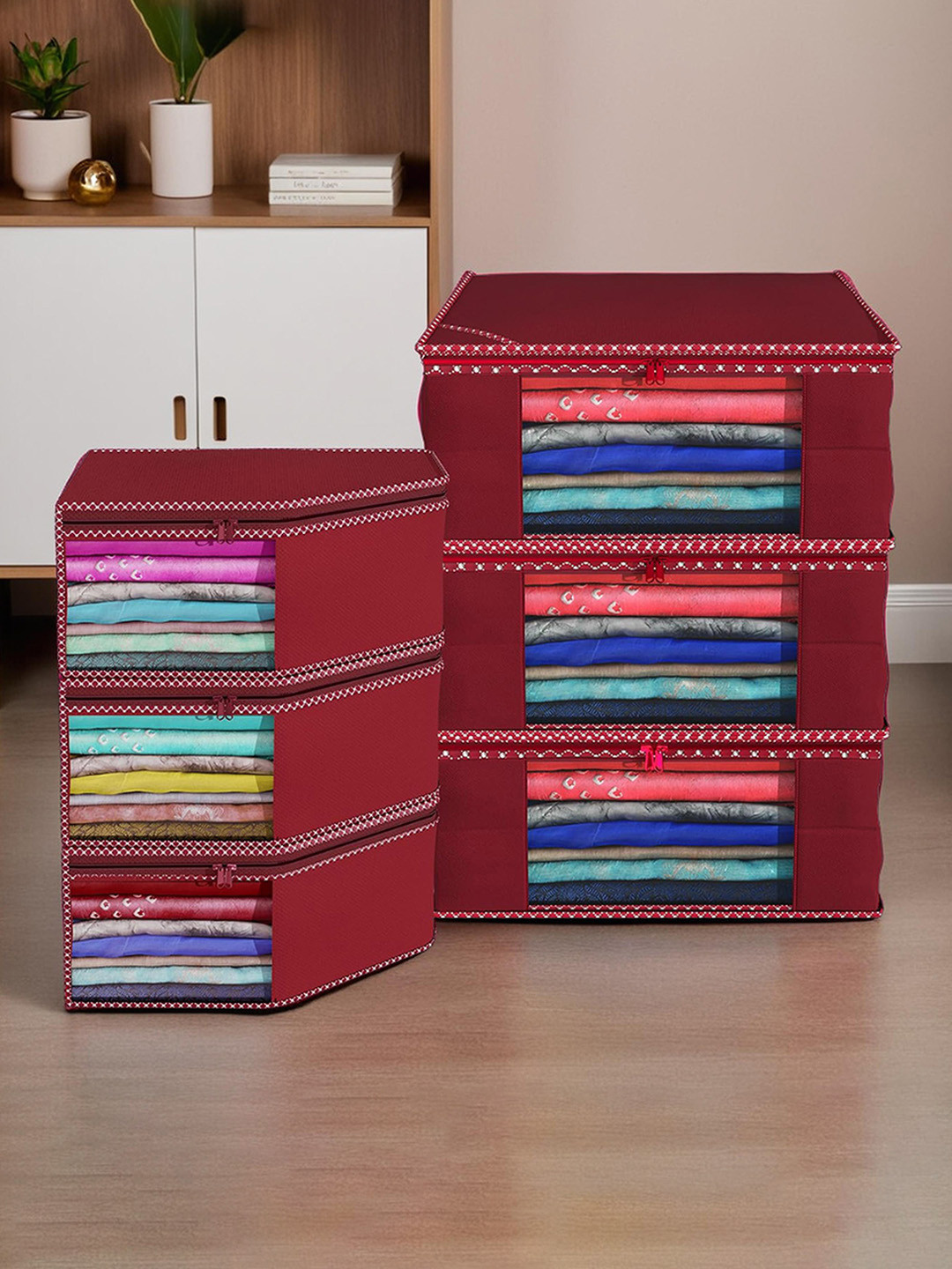 Kuber Industries 6 Pcs Maroon Saree & Blouse Covers