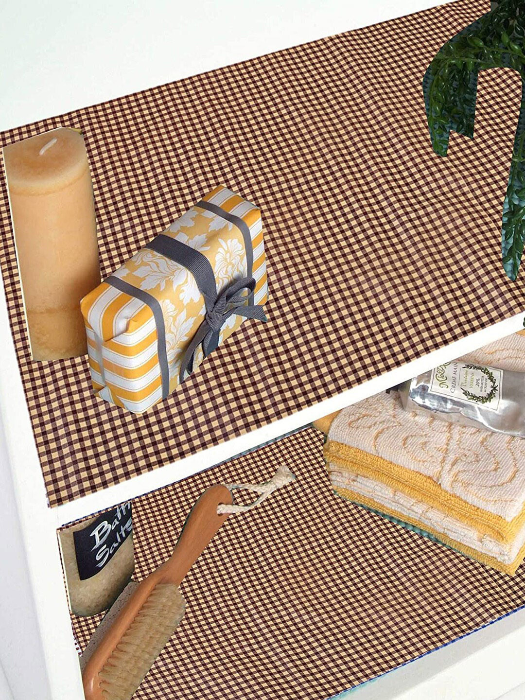 Kuber Industries Brown & Black Checked Shelf Liner