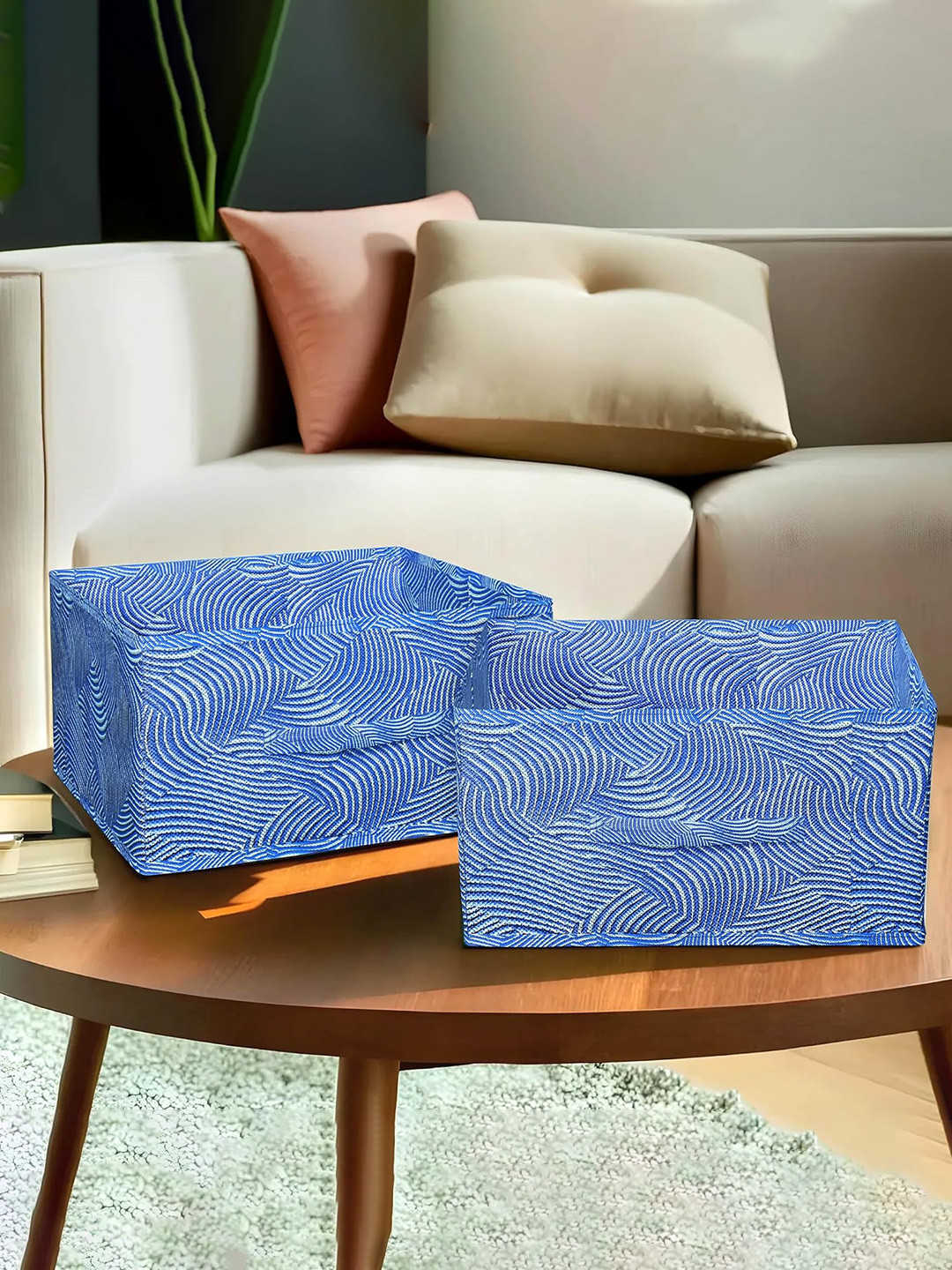 Kuber Industries Blue 2 Pieces Printed Foldable Storage Organisers
