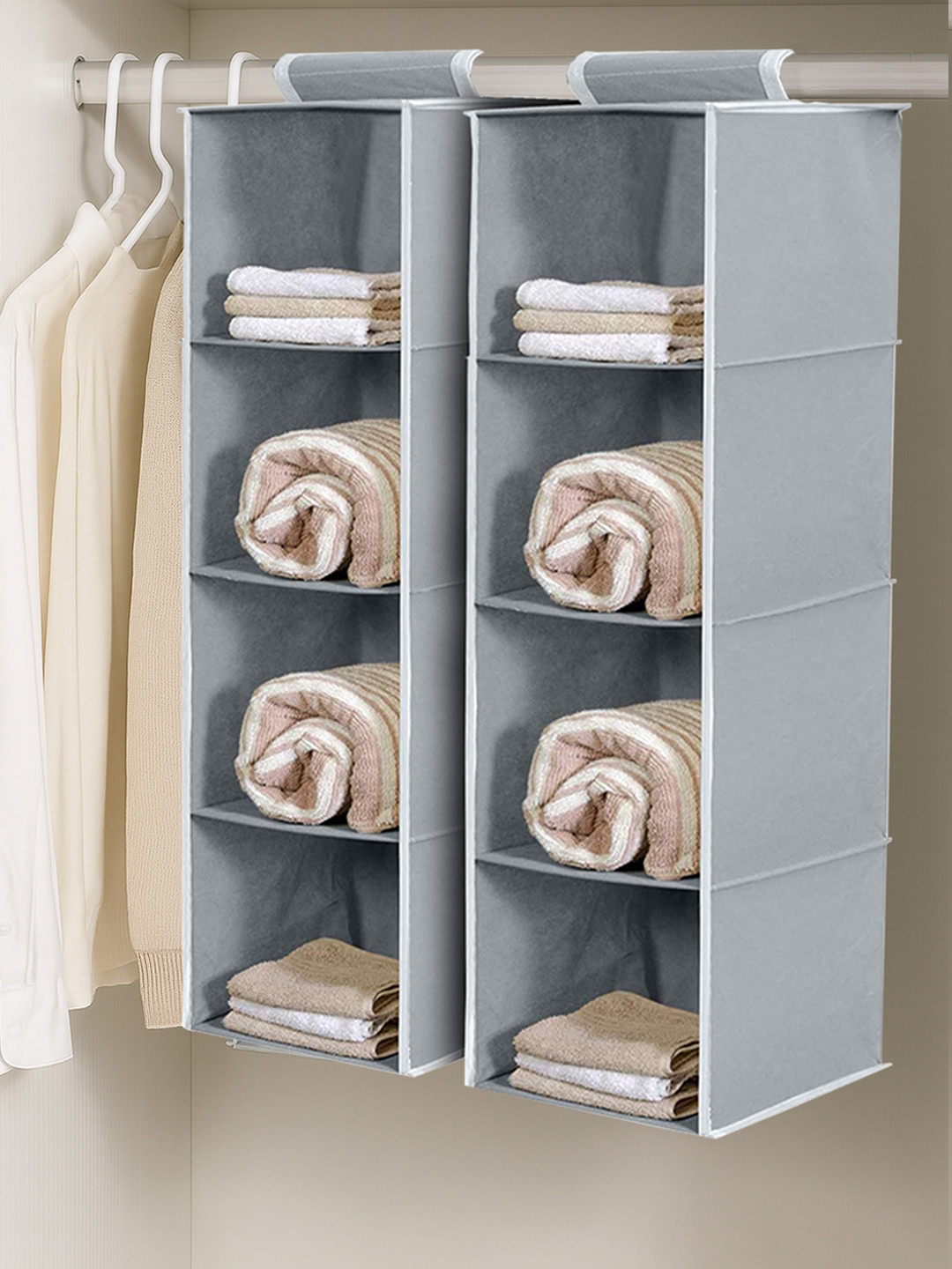 Kuber Industries Grey 2 Pieces Foldable Hanging Multi-Utility Organizers