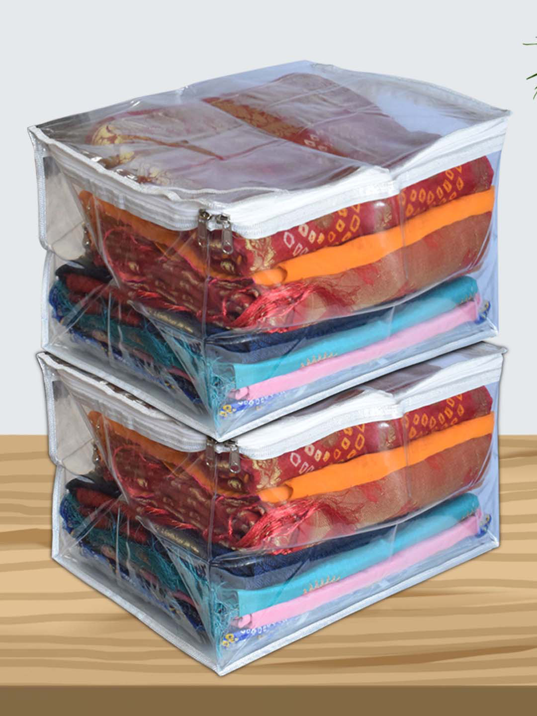 Kuber Industries Set of 2 Transparent Clothes Organizer For Wardrobe Saree Dress Covers