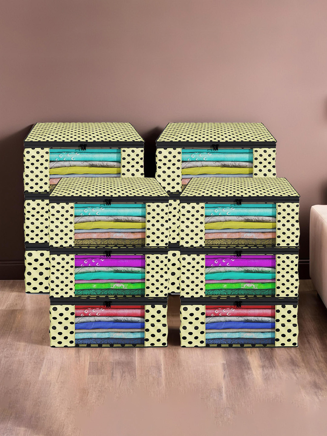 Kuber Industries Set of 12 Cream Foldable Multi-Utility Saree Cover Organizers