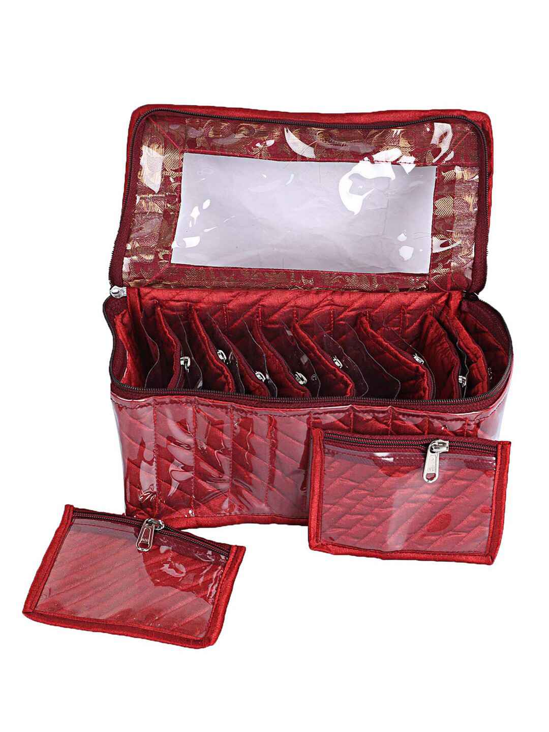 Kuber Industries Maroon Laminated Satin Jewellery Box