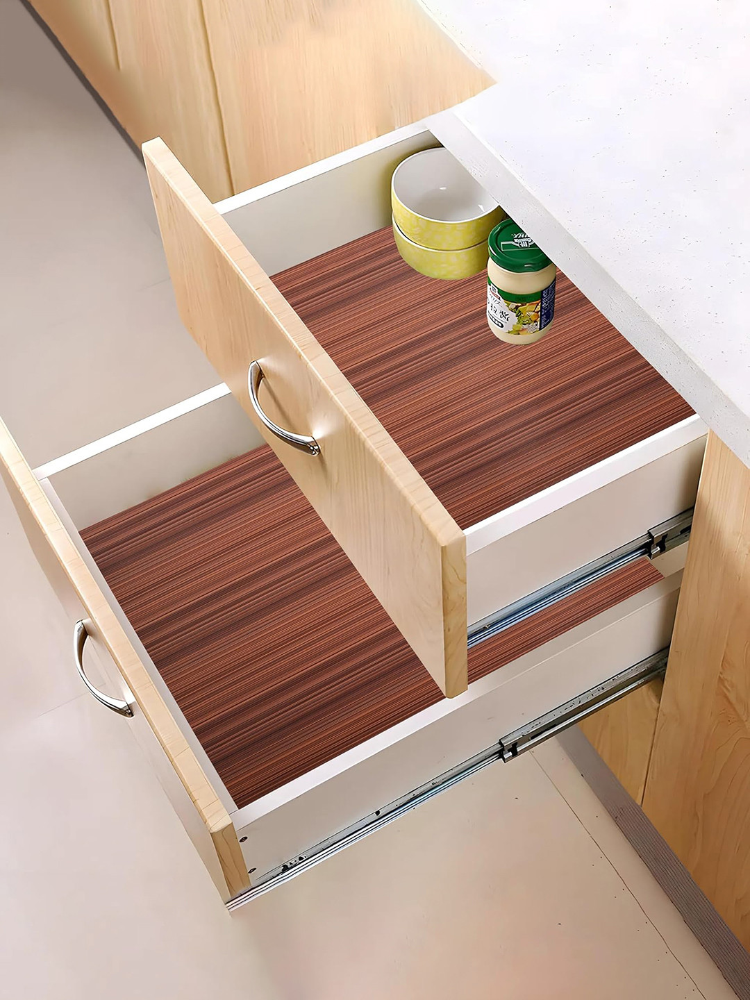 Kuber Industries Brown Striped Shelf Mat