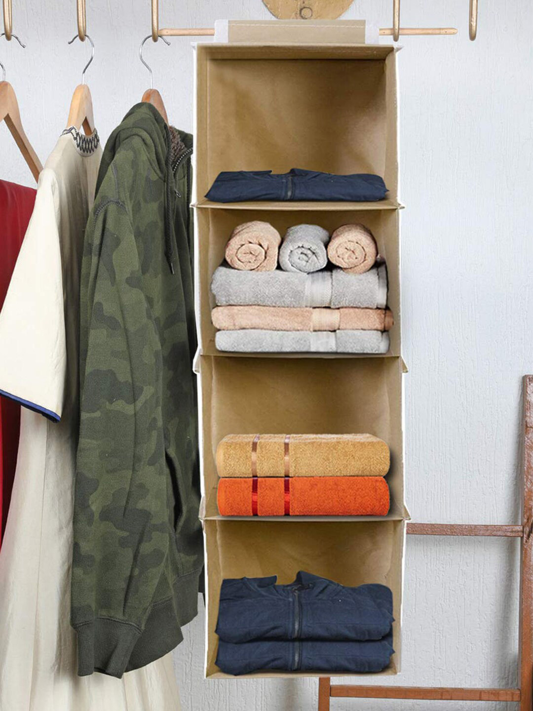 Kuber Industries Brown 2 Pieces 4 Shelf Foldable Hanging Organizer