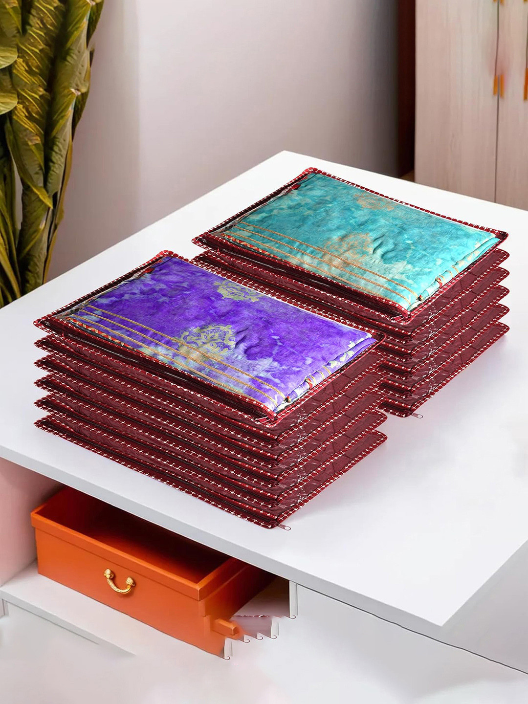 Kuber Industries Maroon 12 Pieces Multi-Utility Covers With Zip