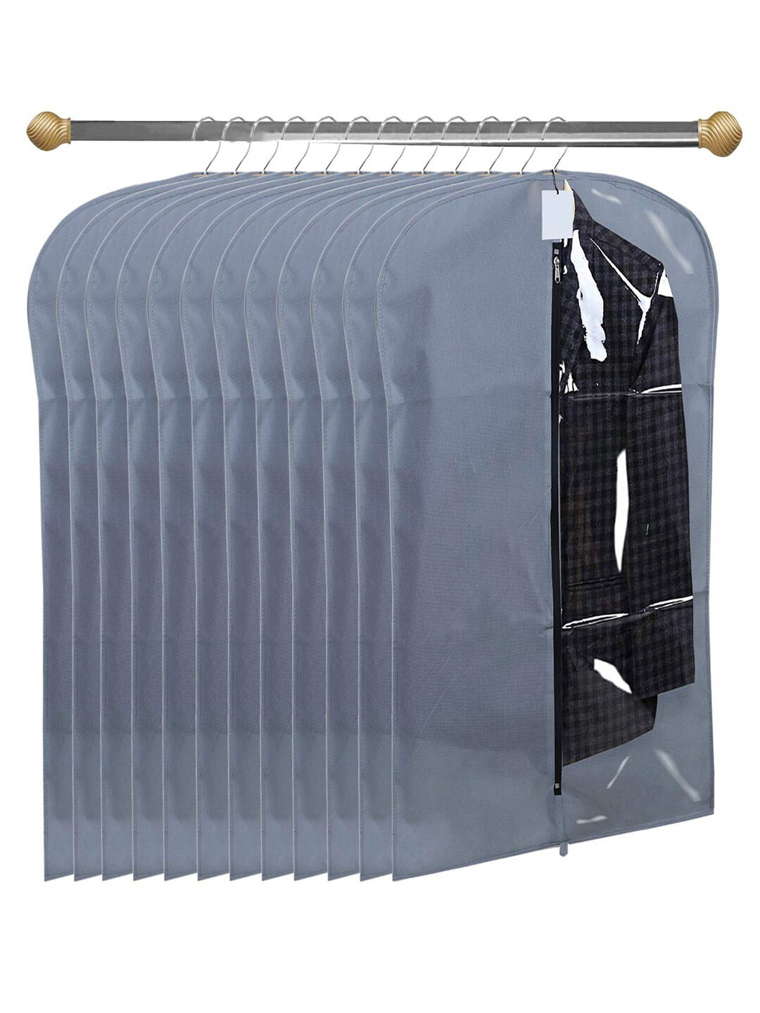 Kuber Industries Grey 12 Pieces Foldable Suit Cover