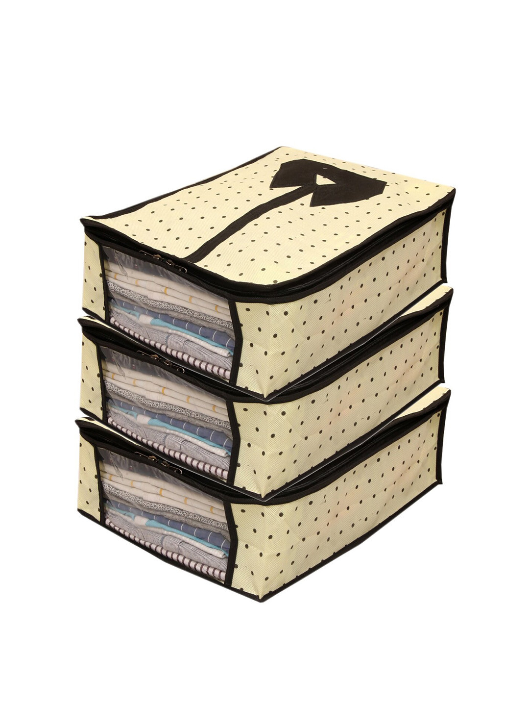 Kuber Industries Cream-Colored 3 Pieces Printed Multi-Utility Organizers