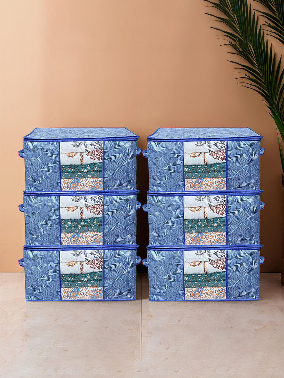 Kuber Industries 6 Pcs Blue Storage Bag Large Organiser - 65x47x34 Cm