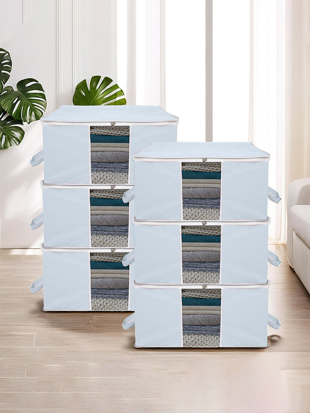 Kuber Industries Grey 6 Pieces Non Woven Rectangular Underbed Storage Organisers