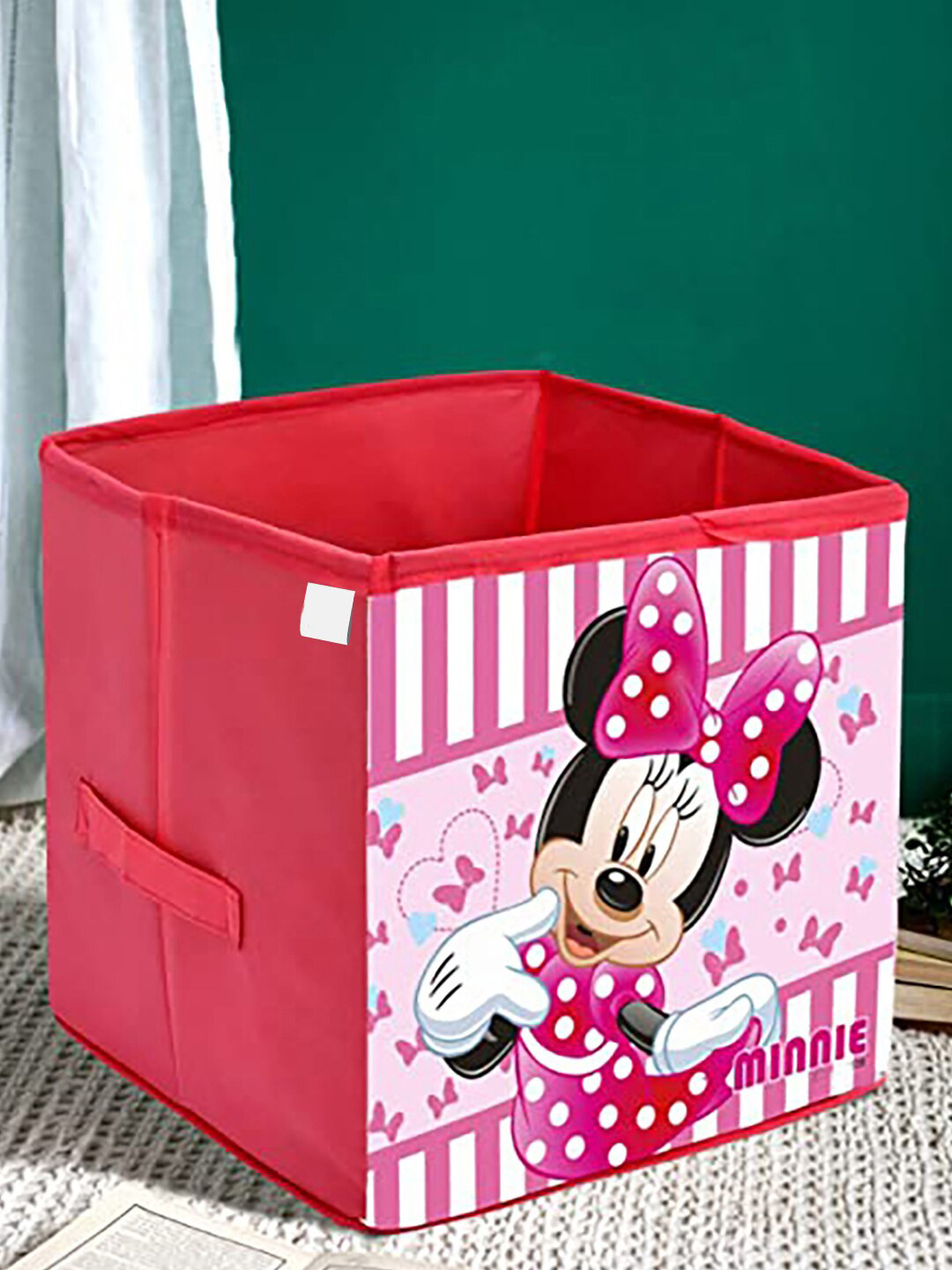 Kuber Industries Pink & White Disney Minnie Printed Non-Woven Fabric Foldable Storage Box