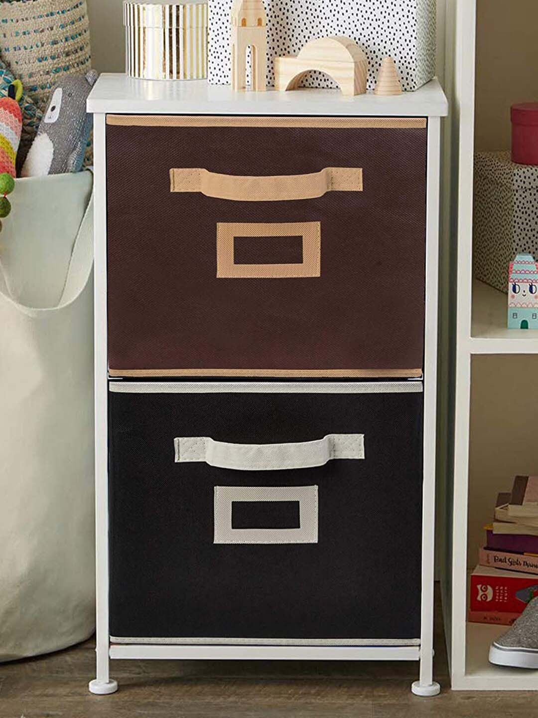 Kuber Industries Black & Brown 2-Pieces Non Woven Clothes Box Foldable Drawer Storage Box